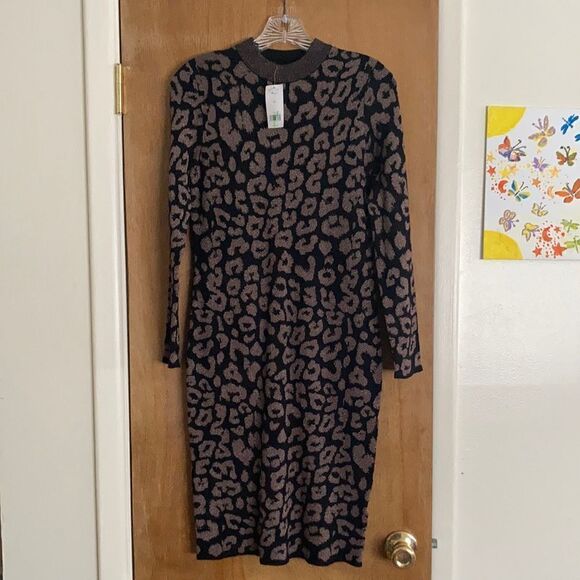 Banana Republic Animal Print Crew Neck Sweater Dress - Picture 1 of 6